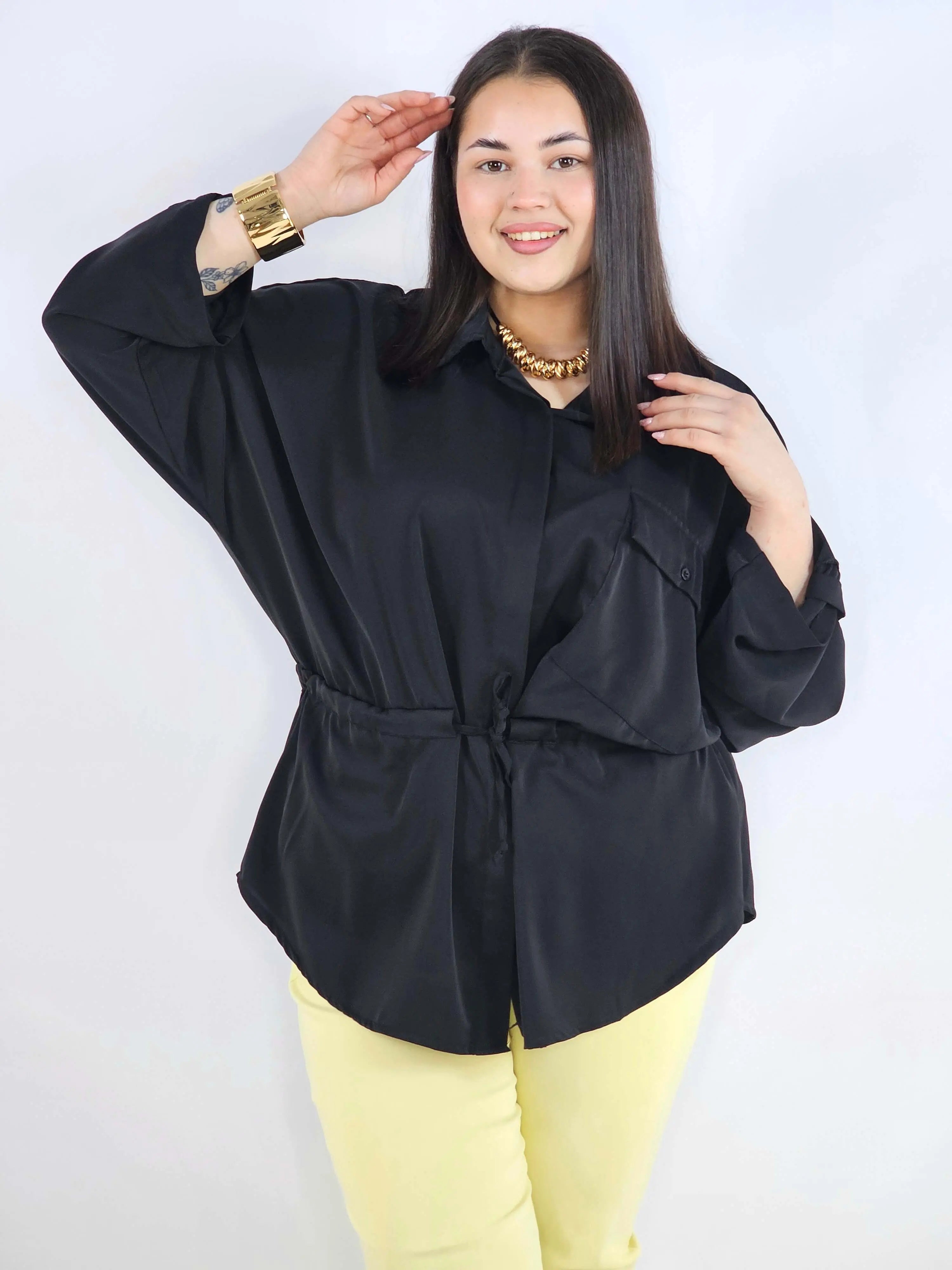Bluzka plus size koszulowa z kołnierzykiem – elegancka bluzka damska XXL z wiązaniem Stylowa XL