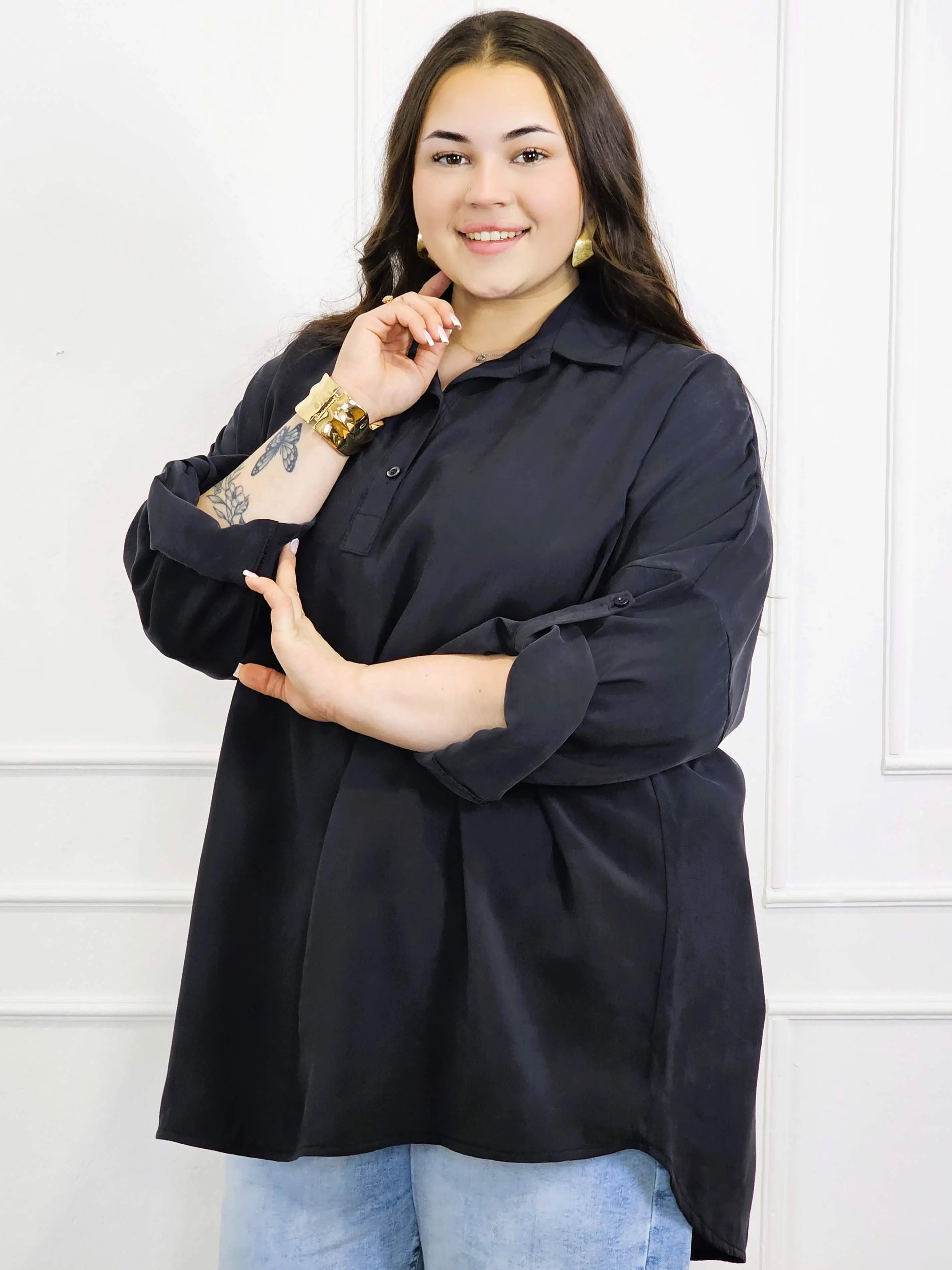 Bluzka plus size koszulowa z kołnierzykiem – luźny fason oversize z dłuższym tyłem Stylowa XL