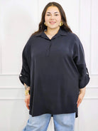 Bluzka plus size koszulowa z kołnierzykiem – luźny fason oversize z dłuższym tyłem Stylowa XL