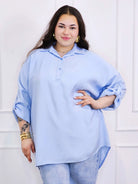 Bluzka plus size koszulowa z kołnierzykiem – luźny fason oversize z dłuższym tyłem Stylowa XL