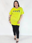 Bluzka plus size neonowa z napisem LOVE – modna tunika XXL dla kobiet Stylowa XL