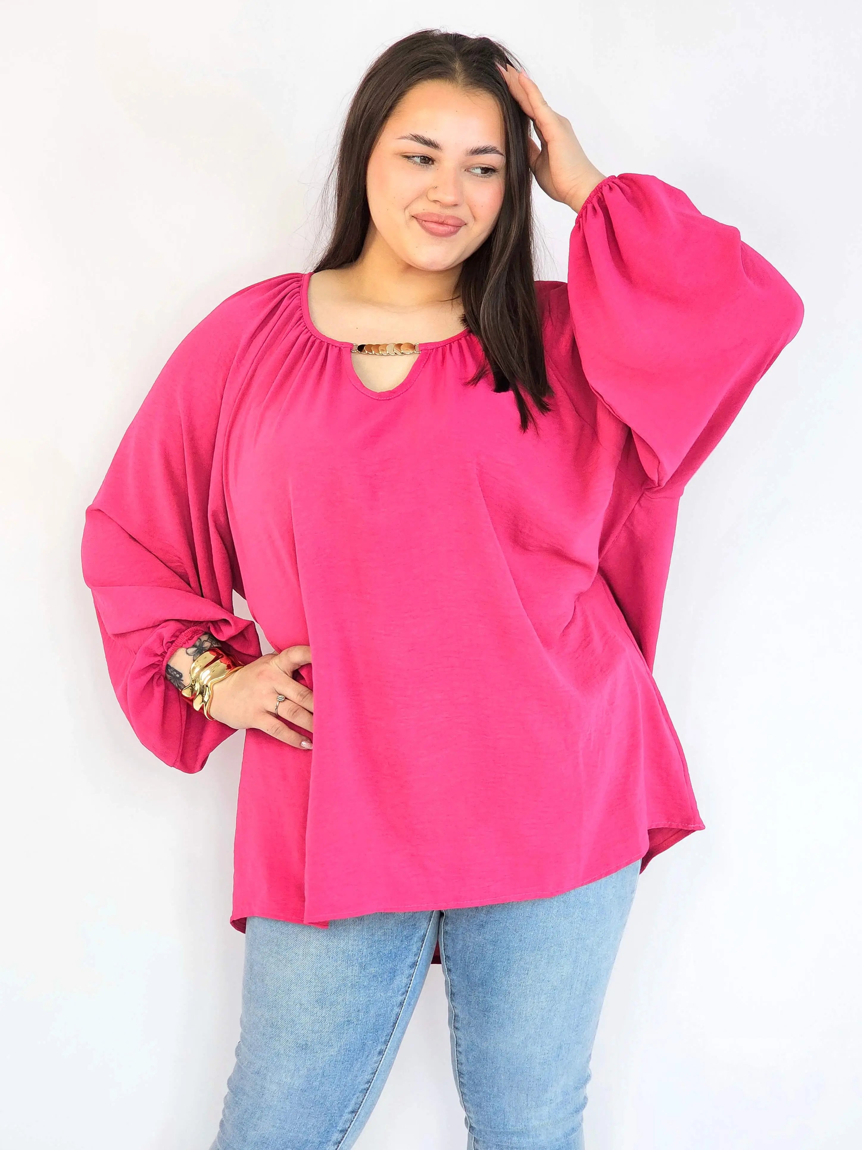 Bluzka plus size oversize – elegancka bluzka damska XXL z szerokim rękawem Stylowa XL