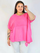 Bluzka plus size oversize różowa – luźna bluzka XXL damska Stylowa XL