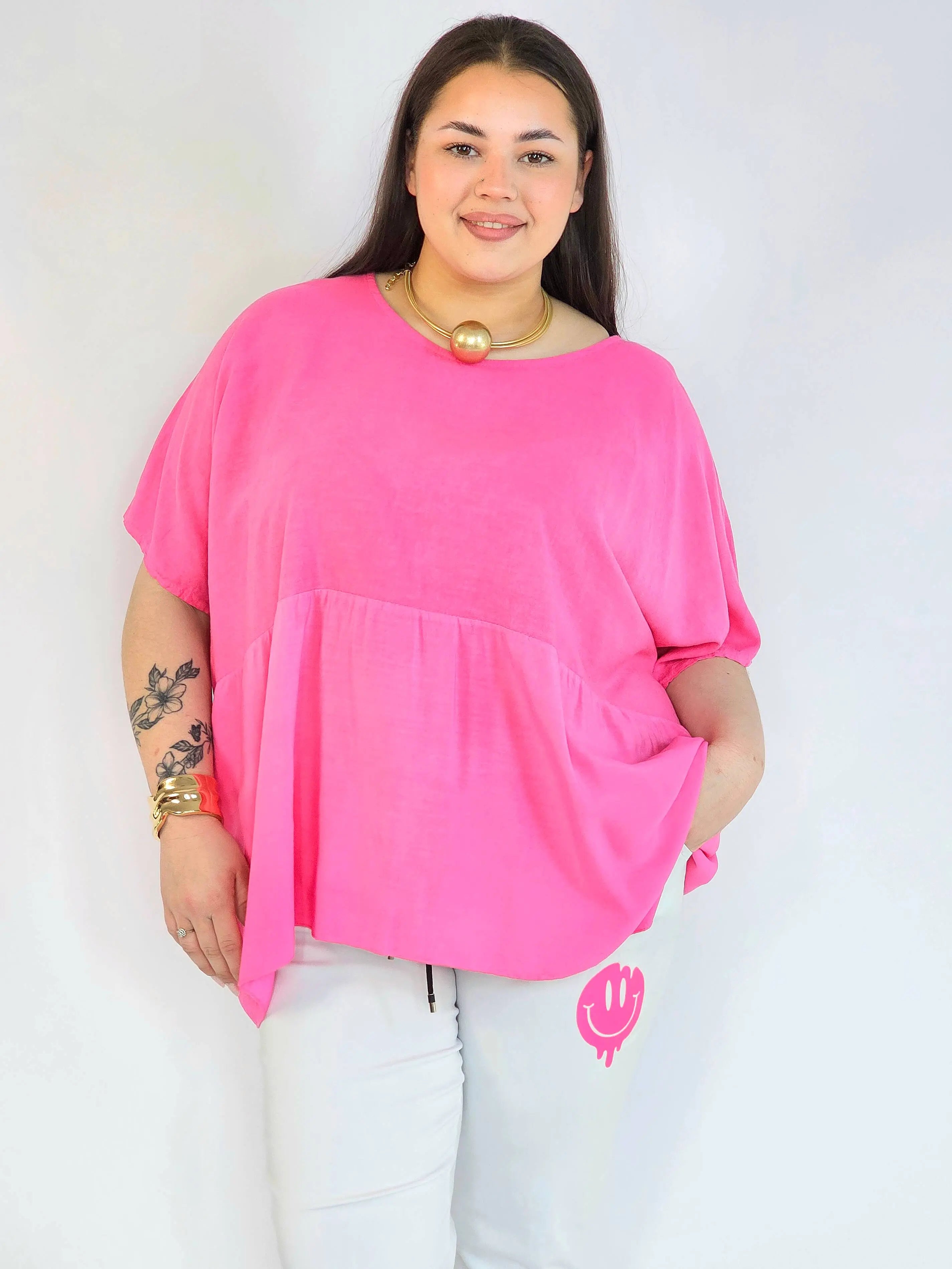 Bluzka plus size oversize różowa – luźna bluzka XXL damska Stylowa XL