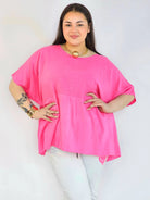 Bluzka plus size oversize różowa – luźna bluzka XXL damska Stylowa XL