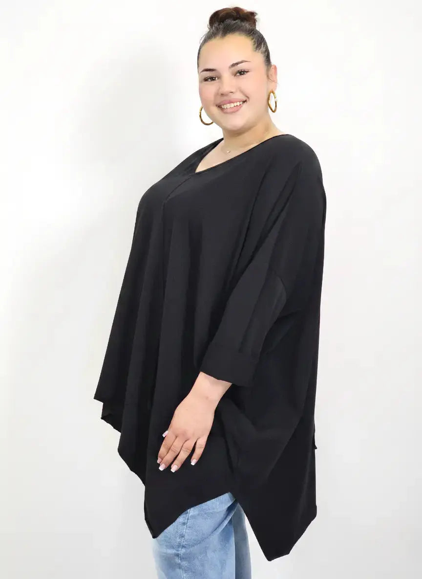 Bluzka plus size oversize z dekoltem V i asymetrycznym dołem – tunika XXL w 3 kolorach Stylowa XL