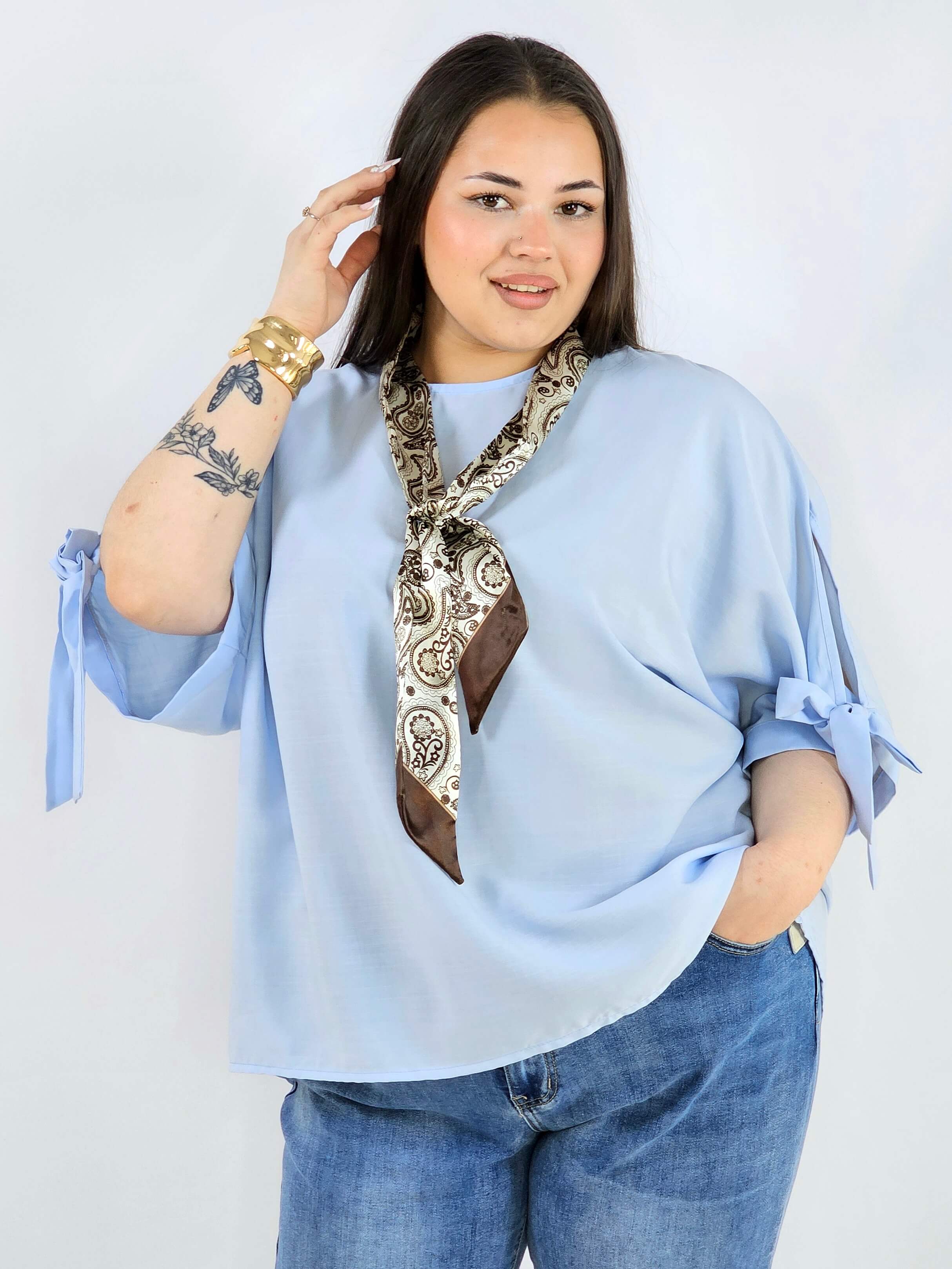 Bluzka plus size oversize z wiązanymi rękawami lekka i stylowa XXL Stylowa XL