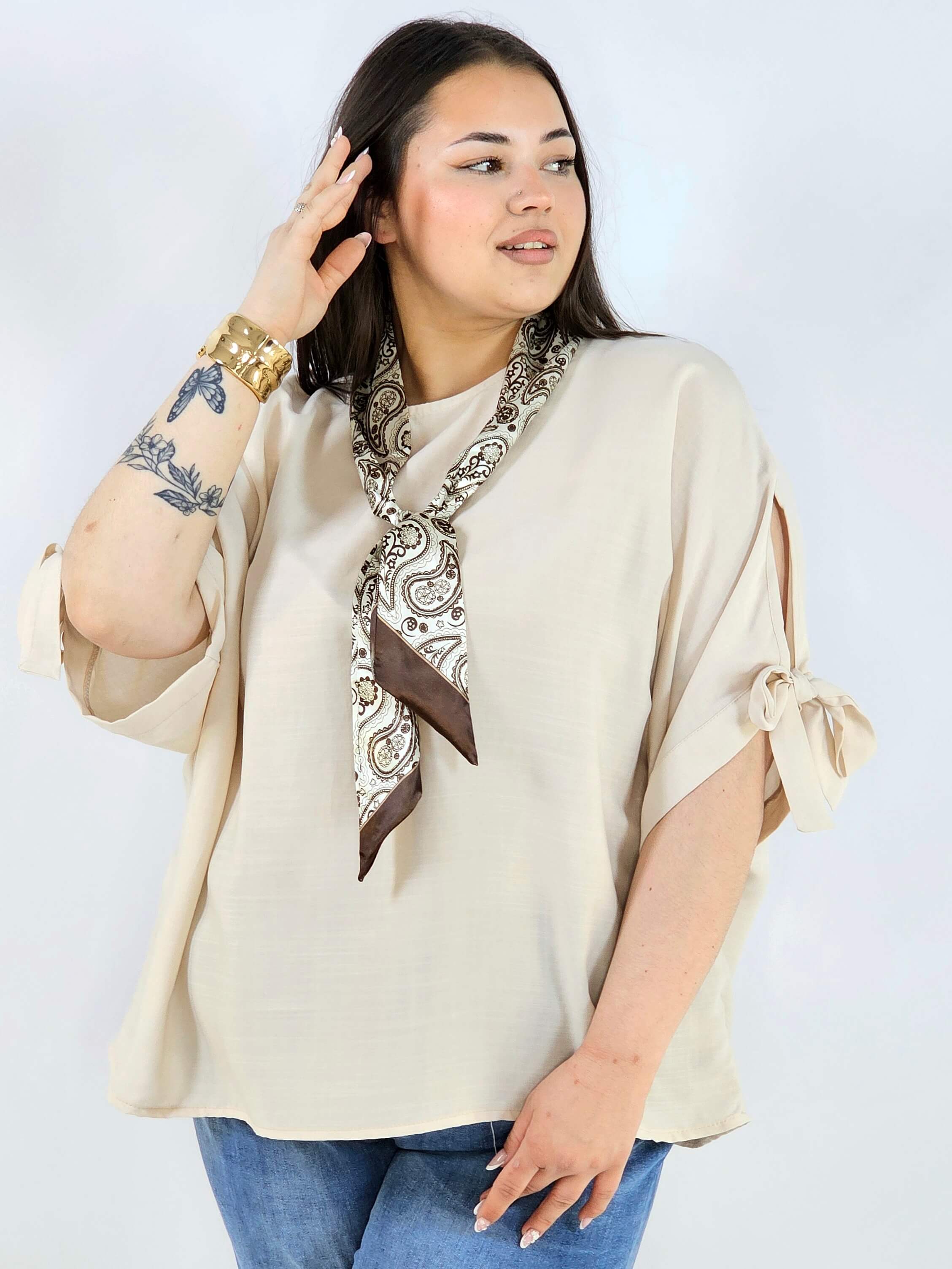 Bluzka plus size oversize z wiązanymi rękawami lekka i stylowa XXL Stylowa XL