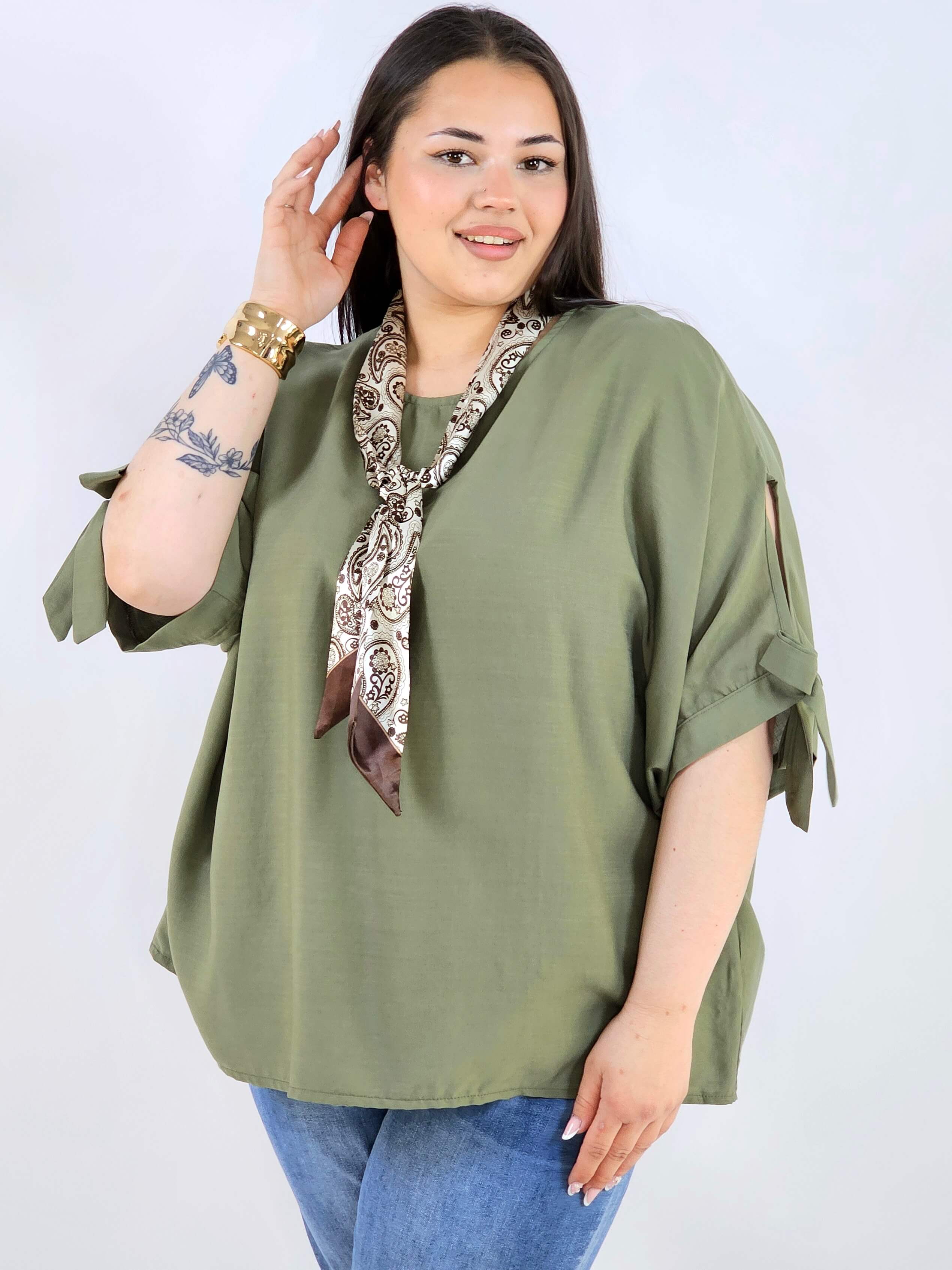 Bluzka plus size oversize z wiązanymi rękawami lekka i stylowa XXL Stylowa XL