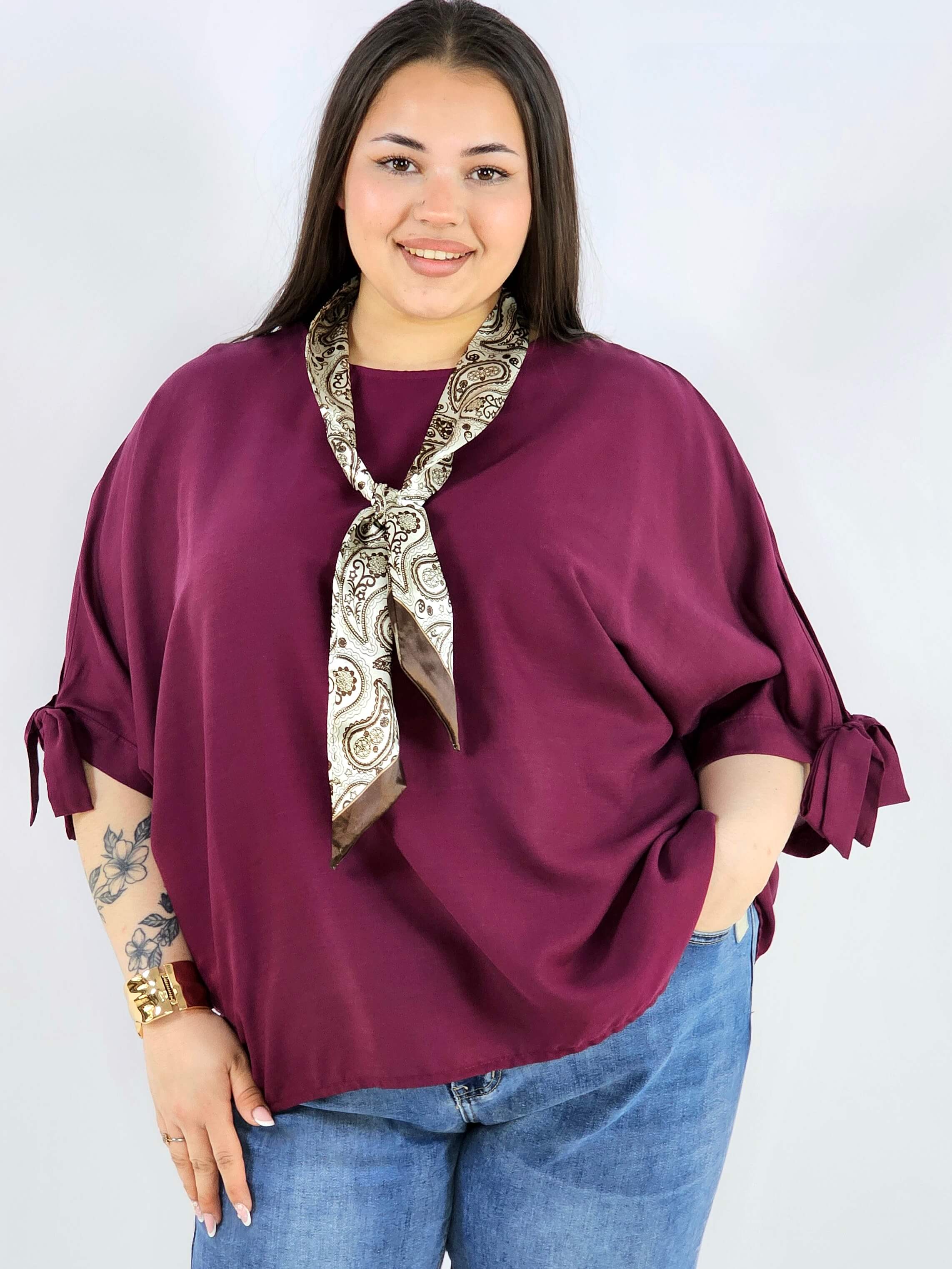 Bluzka plus size oversize z wiązanymi rękawami lekka i stylowa XXL Stylowa XL