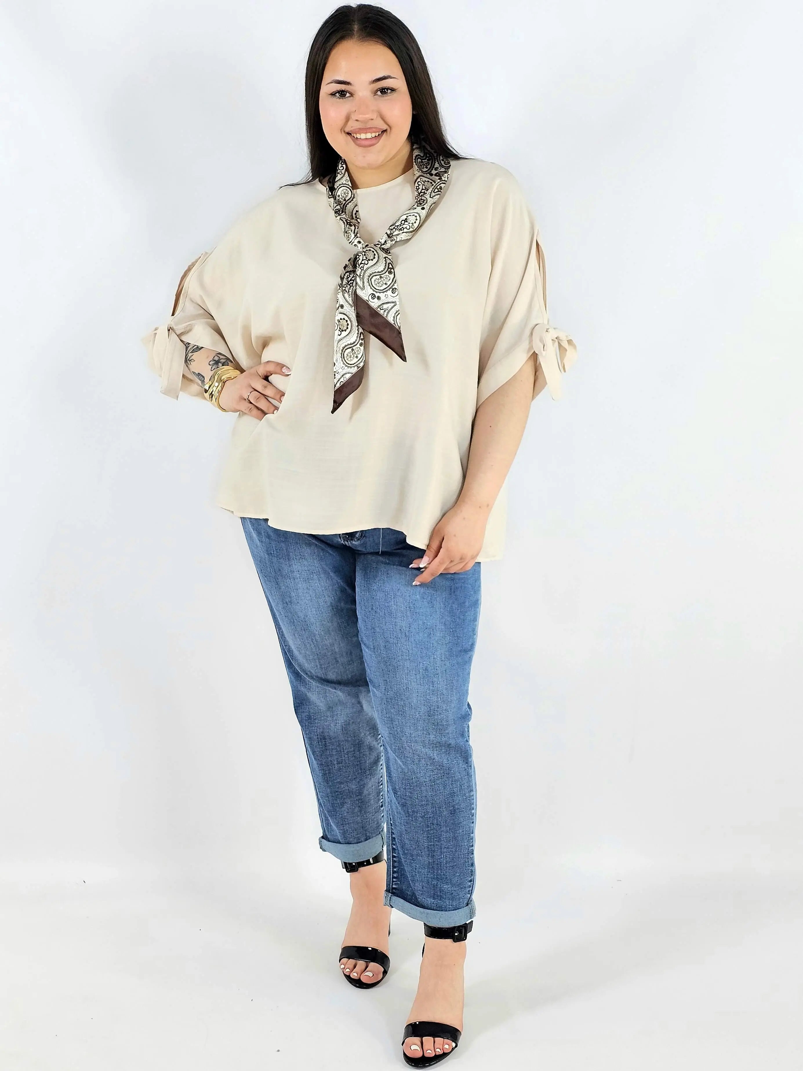 Bluzka plus size oversize z wiązanymi rękawami lekka i stylowa XXL Stylowa XL
