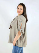 Bluzka plus size oversize z wiązanymi rękawami lekka i stylowa XXL Stylowa XL