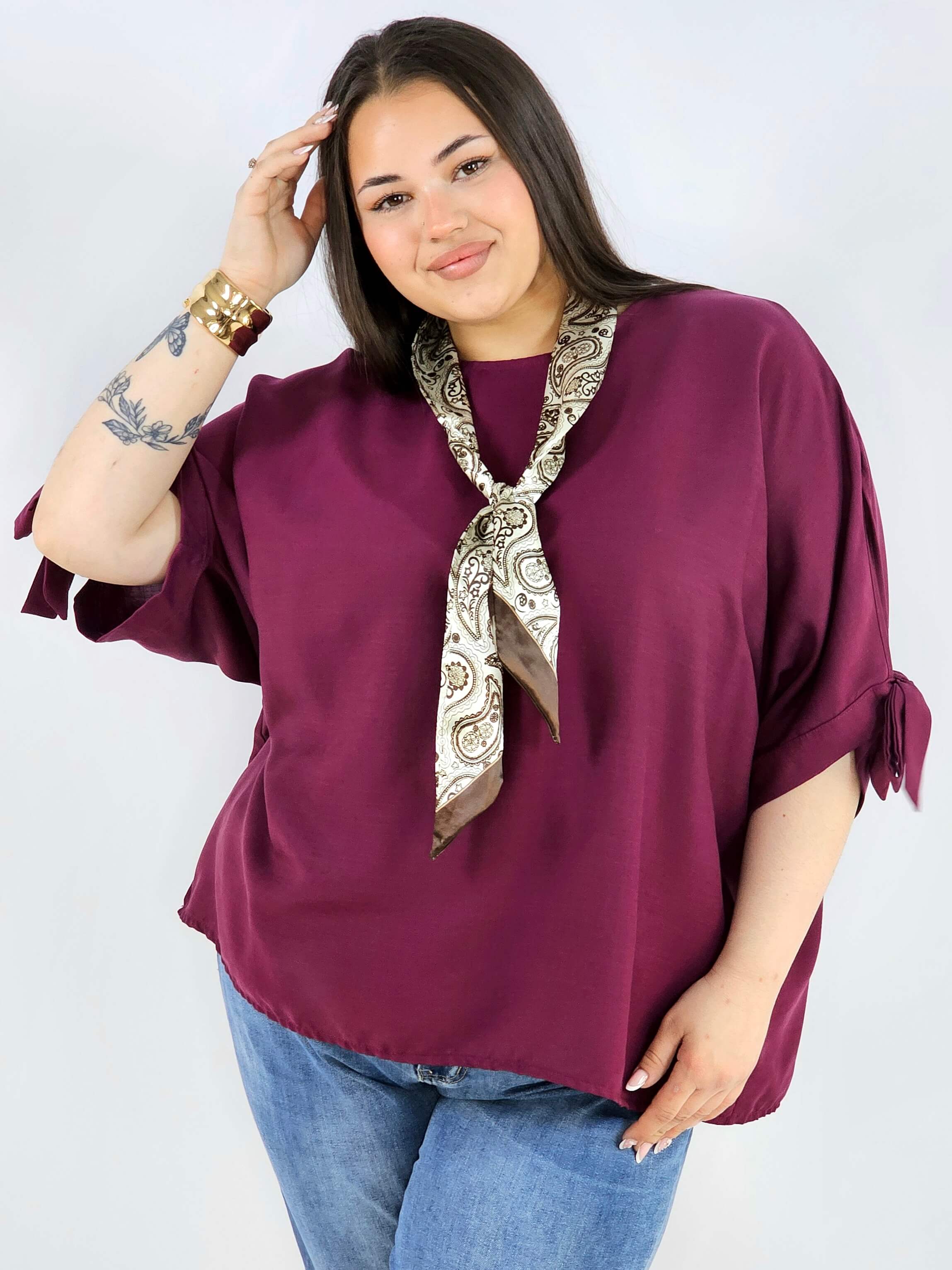 Bluzka plus size oversize z wiązanymi rękawami lekka i stylowa XXL Stylowa XL
