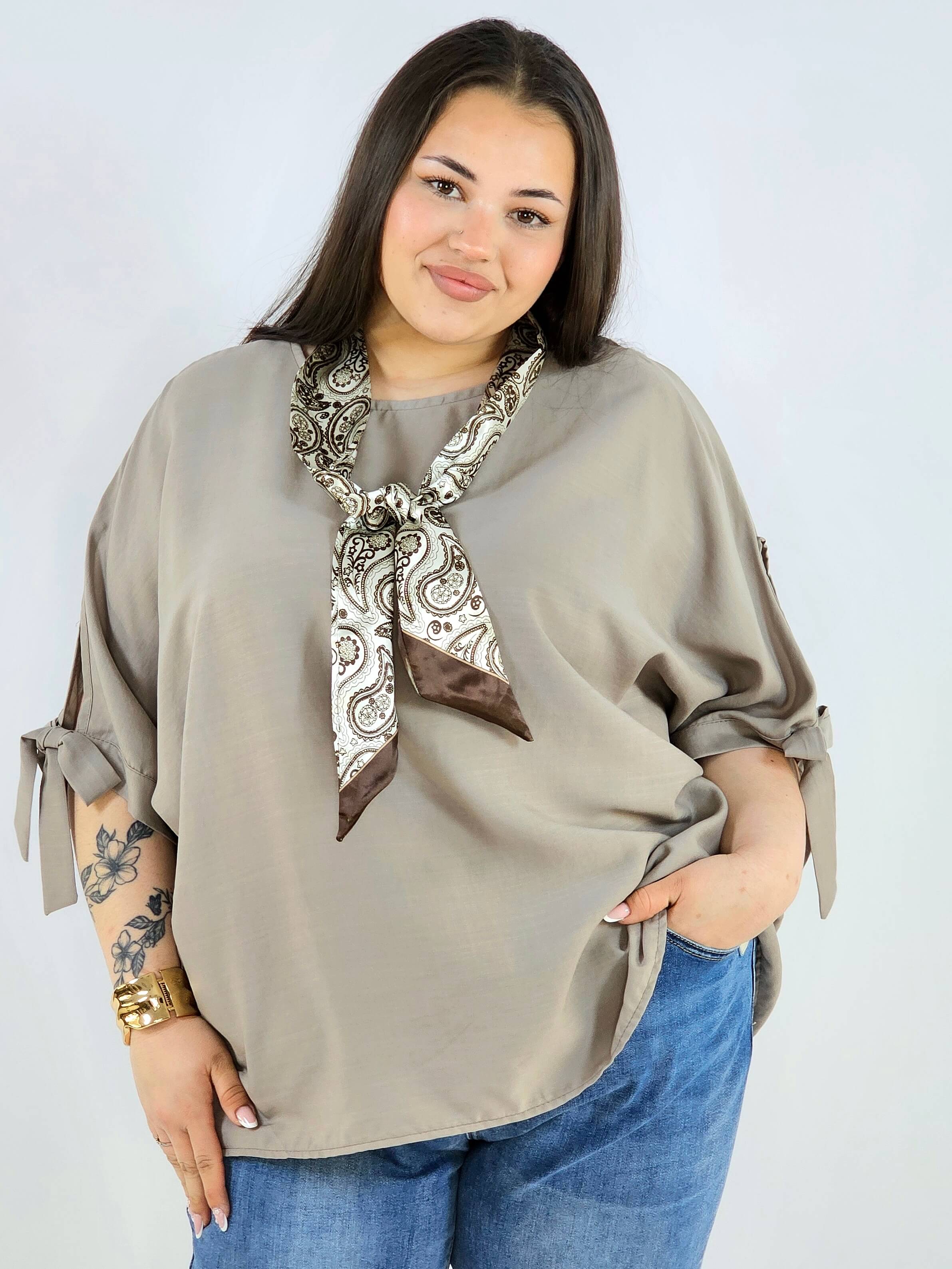 Bluzka plus size oversize z wiązanymi rękawami lekka i stylowa XXL Stylowa XL