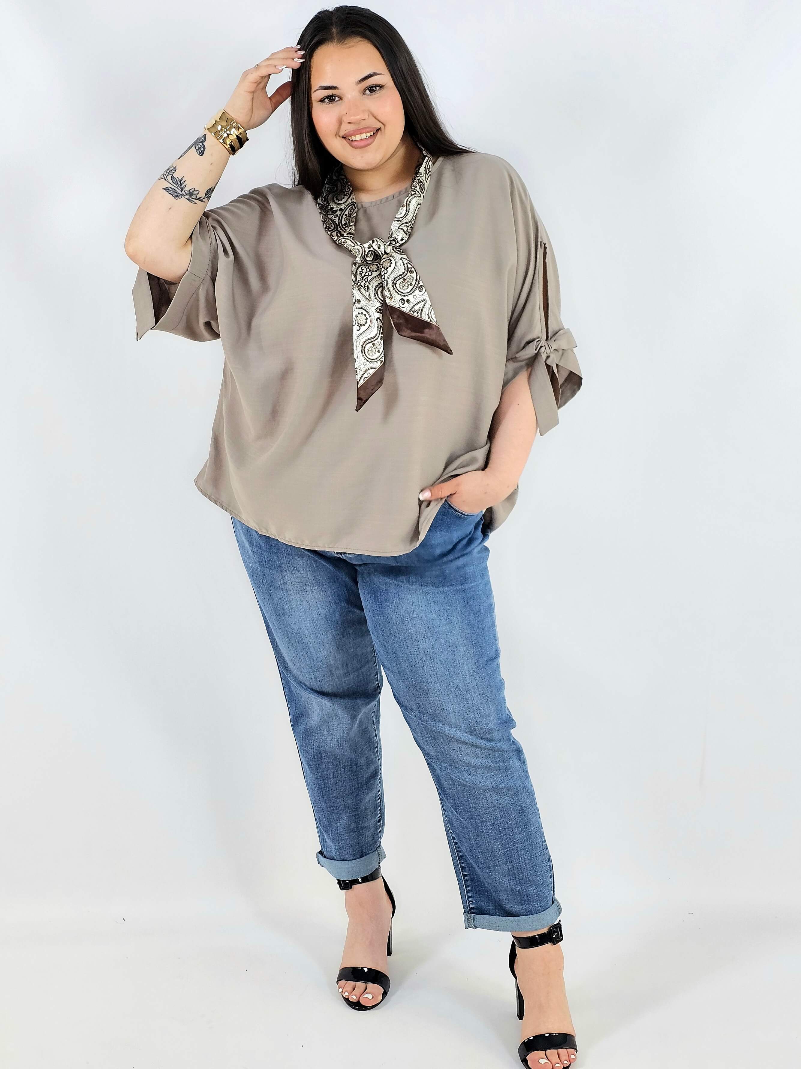 Bluzka plus size oversize z wiązanymi rękawami lekka i stylowa XXL Stylowa XL