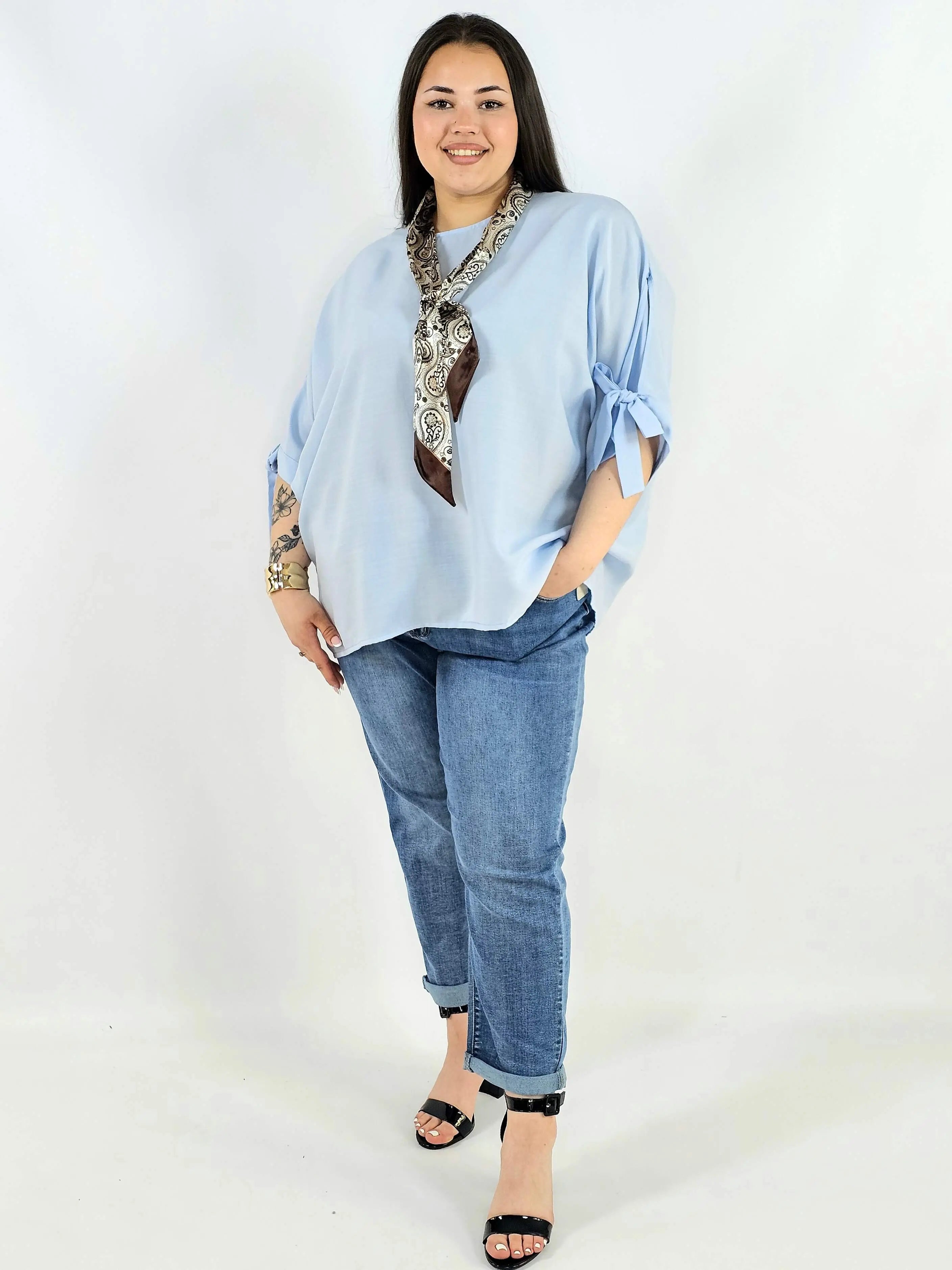 Bluzka plus size oversize z wiązanymi rękawami lekka i stylowa XXL Stylowa XL