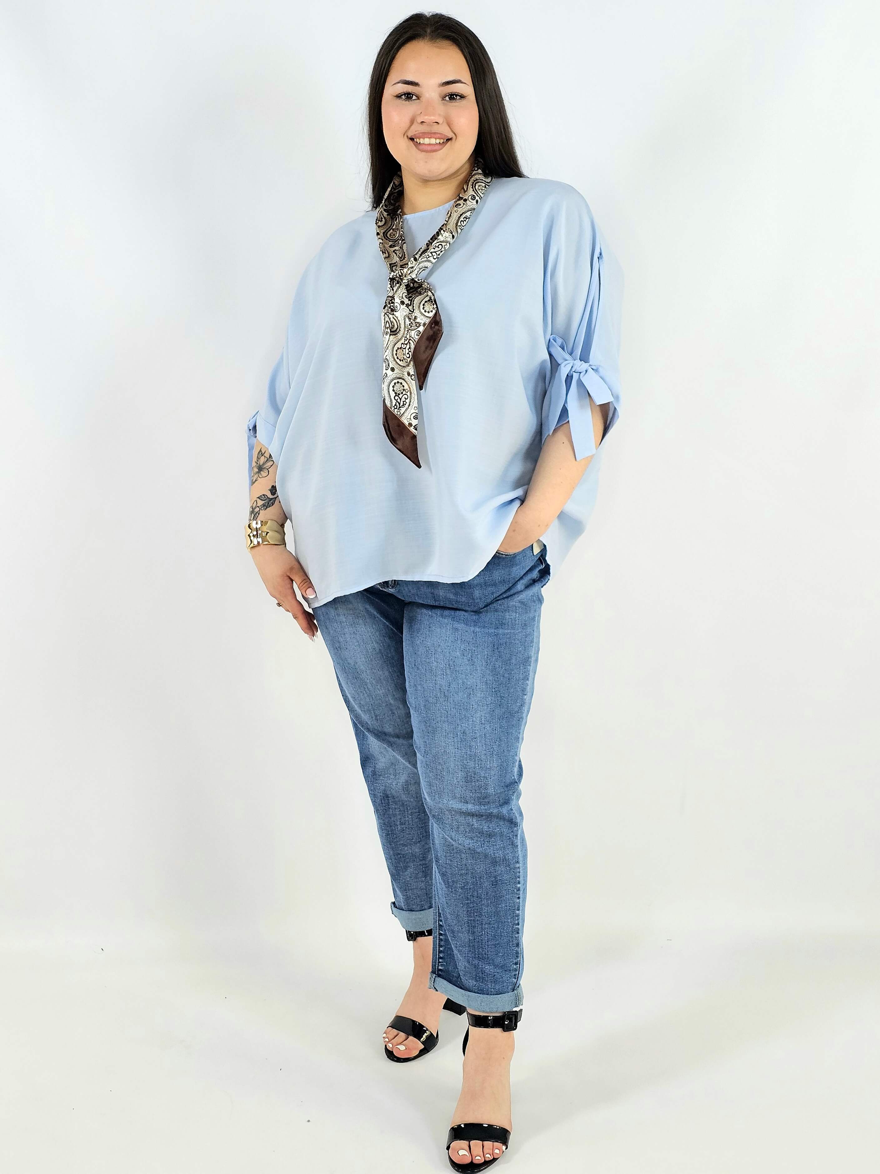 Bluzka plus size oversize z wiązanymi rękawami lekka i stylowa XXL Stylowa XL