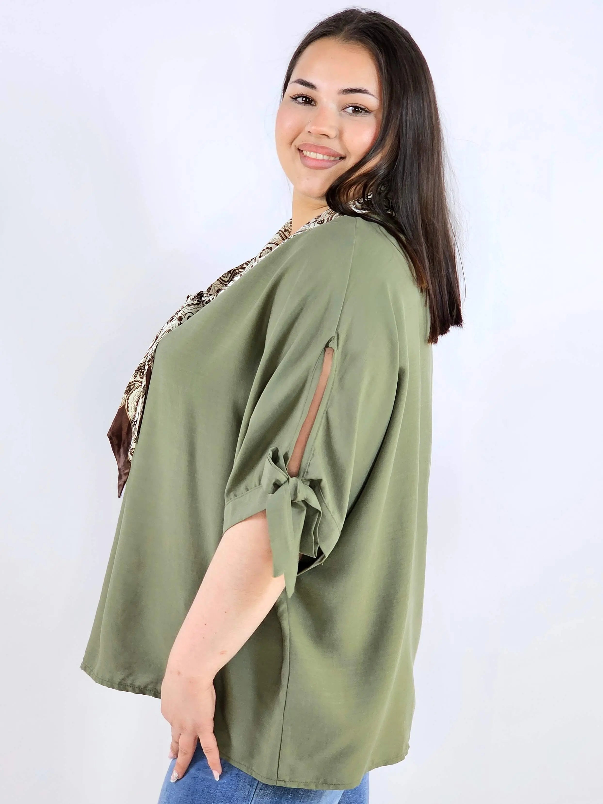 Bluzka plus size oversize z wiązanymi rękawami lekka i stylowa XXL Stylowa XL