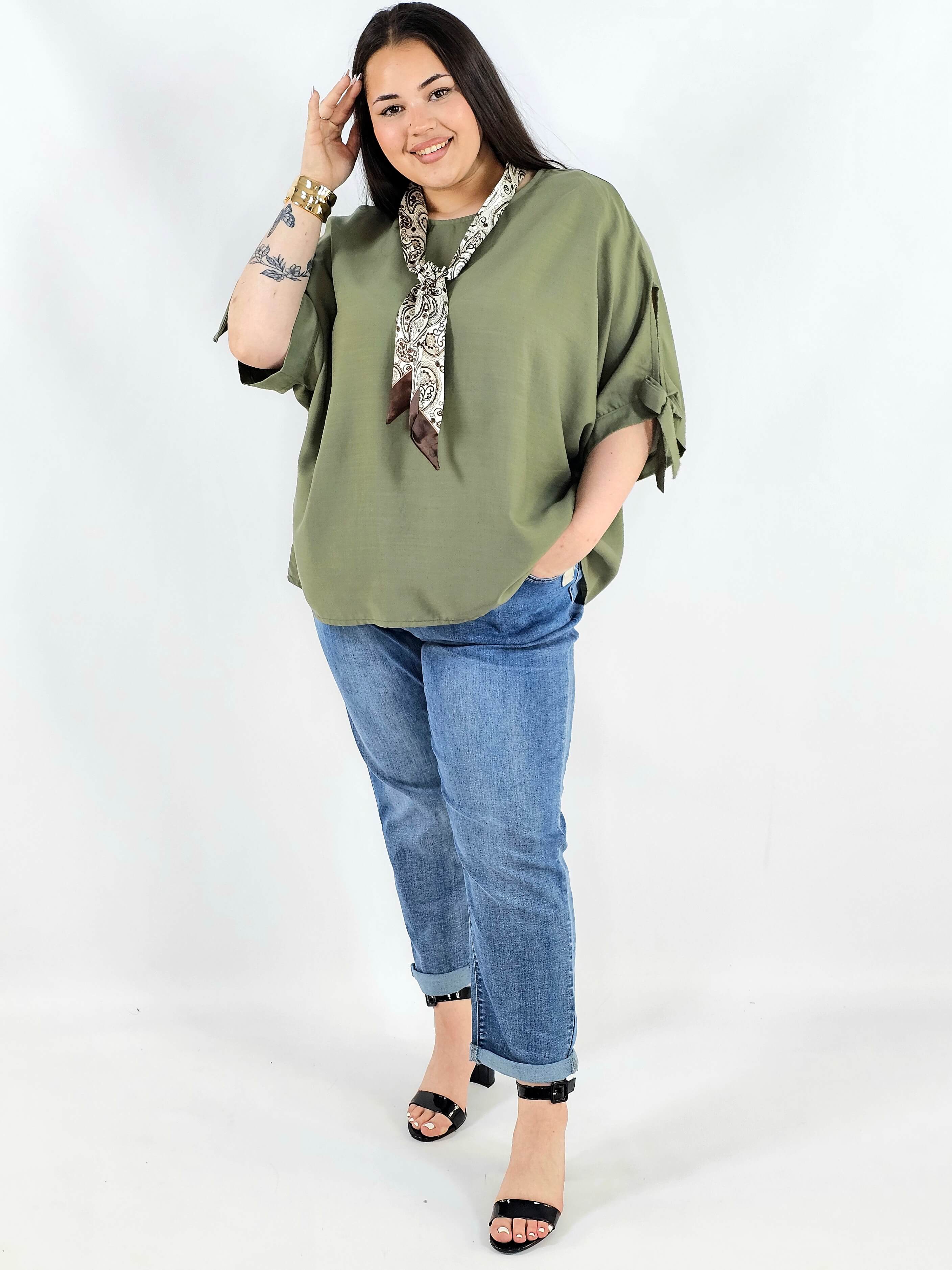 Bluzka plus size oversize z wiązanymi rękawami lekka i stylowa XXL Stylowa XL