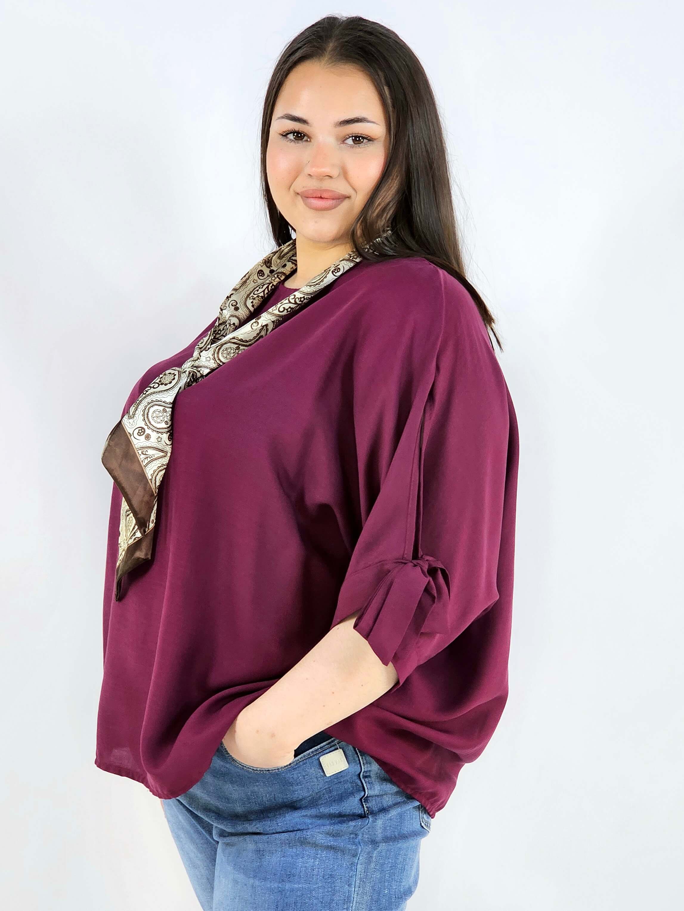 Bluzka plus size oversize z wiązanymi rękawami lekka i stylowa XXL Stylowa XL