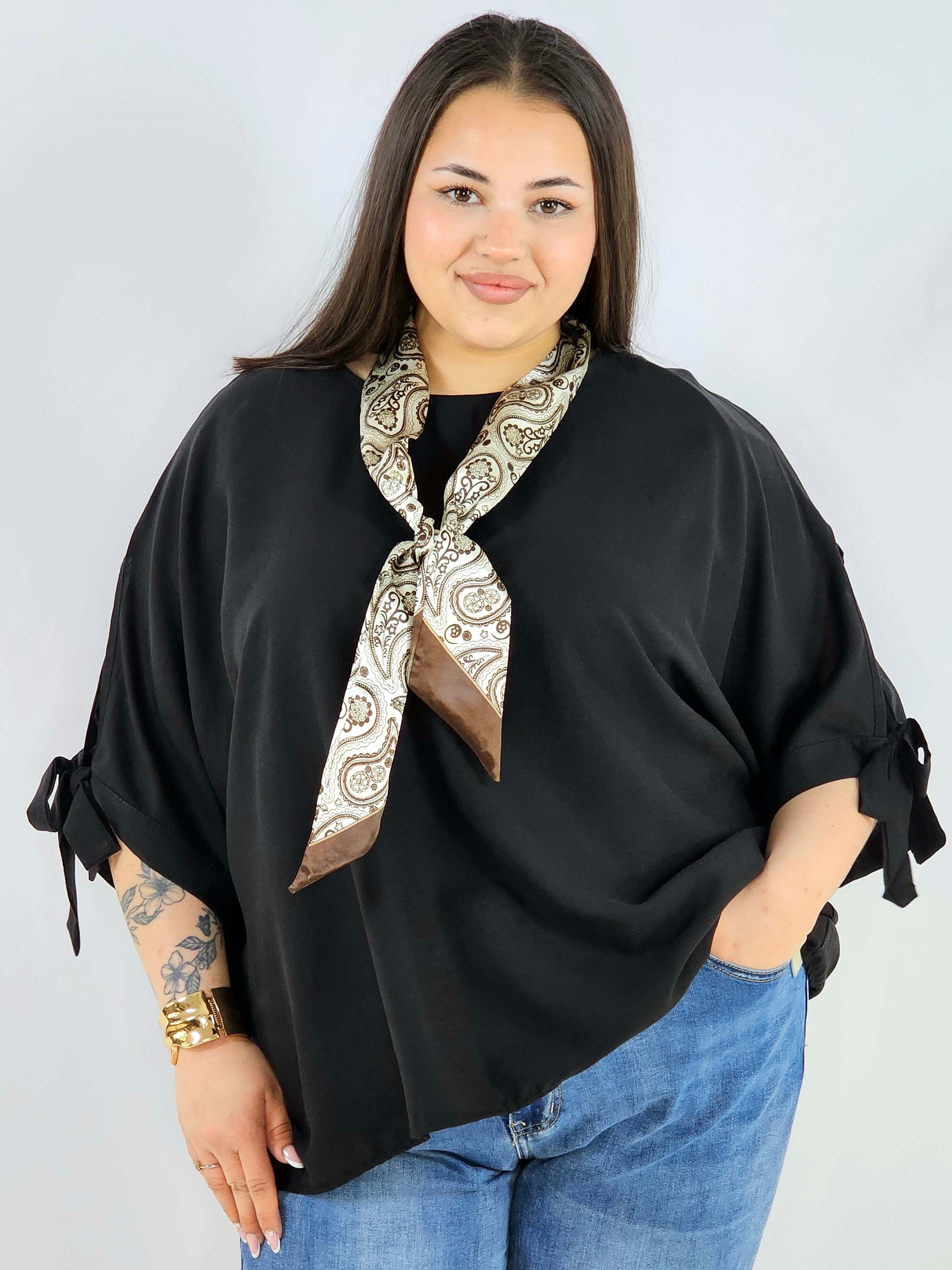Bluzka plus size oversize z wiązanymi rękawami lekka i stylowa XXL Stylowa XL