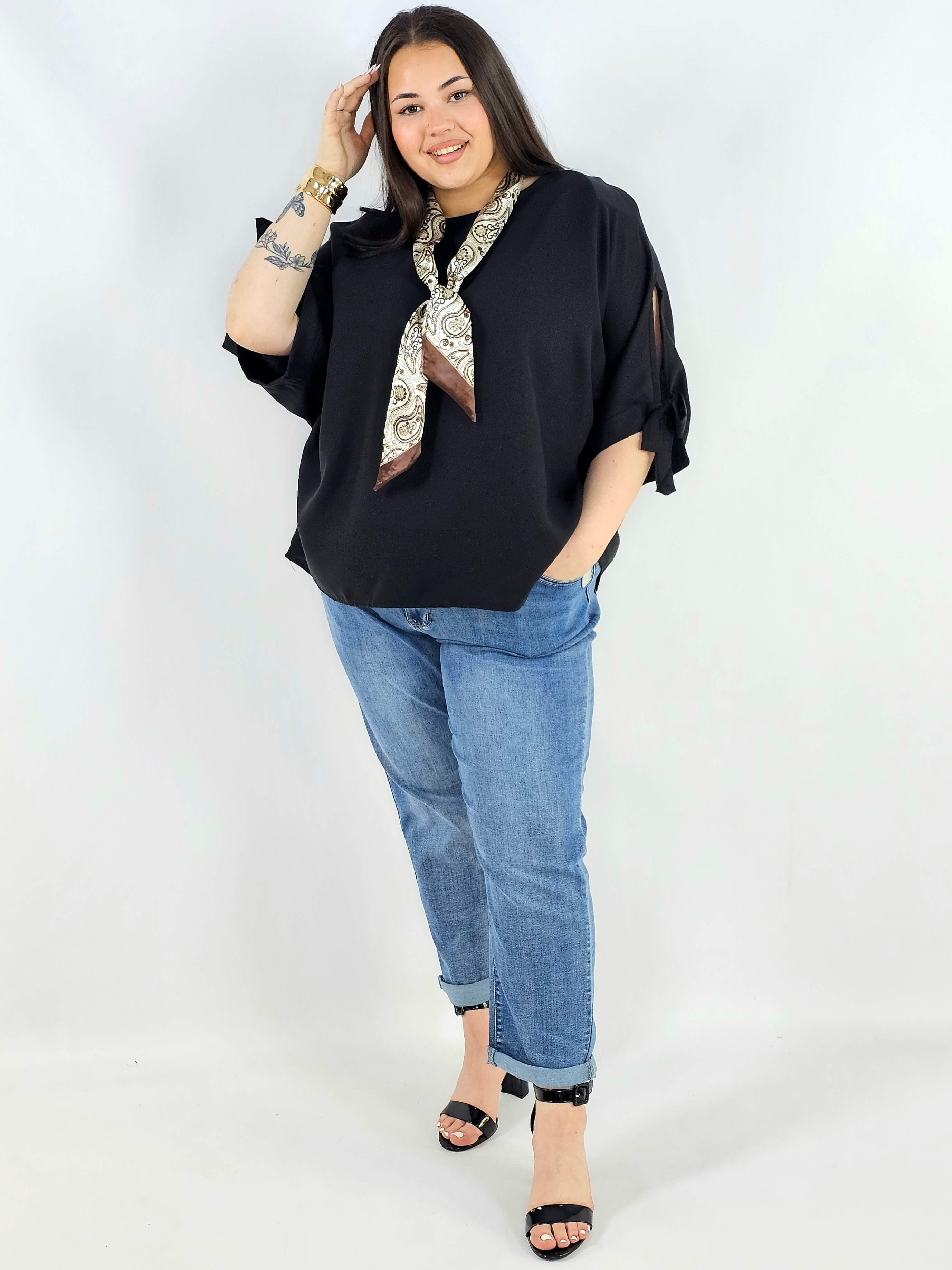 Bluzka plus size oversize z wiązanymi rękawami lekka i stylowa XXL Stylowa XL