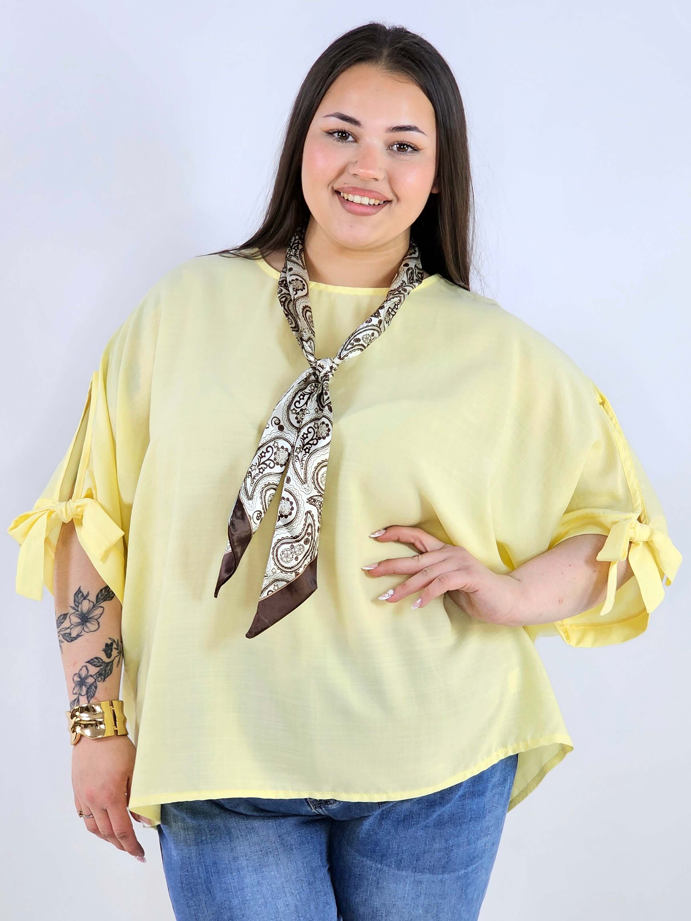 Bluzka plus size oversize z wiązanymi rękawami lekka i stylowa XXL Stylowa XL
