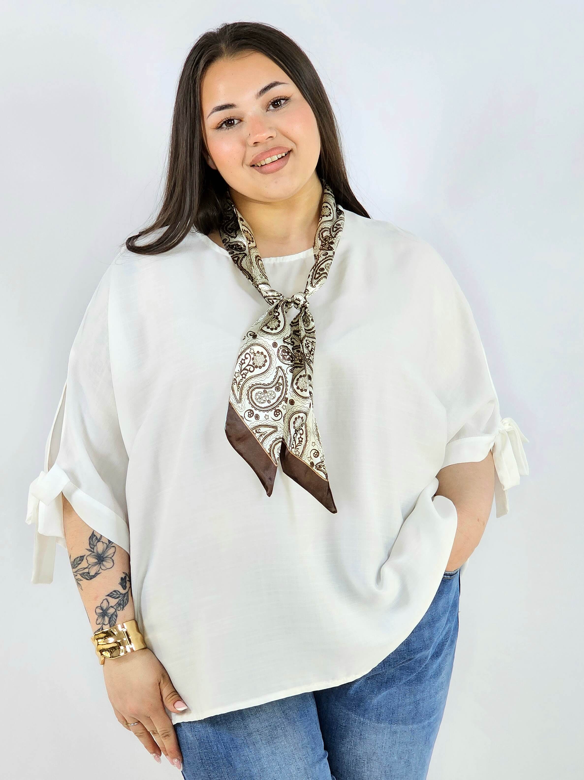 Bluzka plus size oversize z wiązanymi rękawami lekka i stylowa XXL Stylowa XL