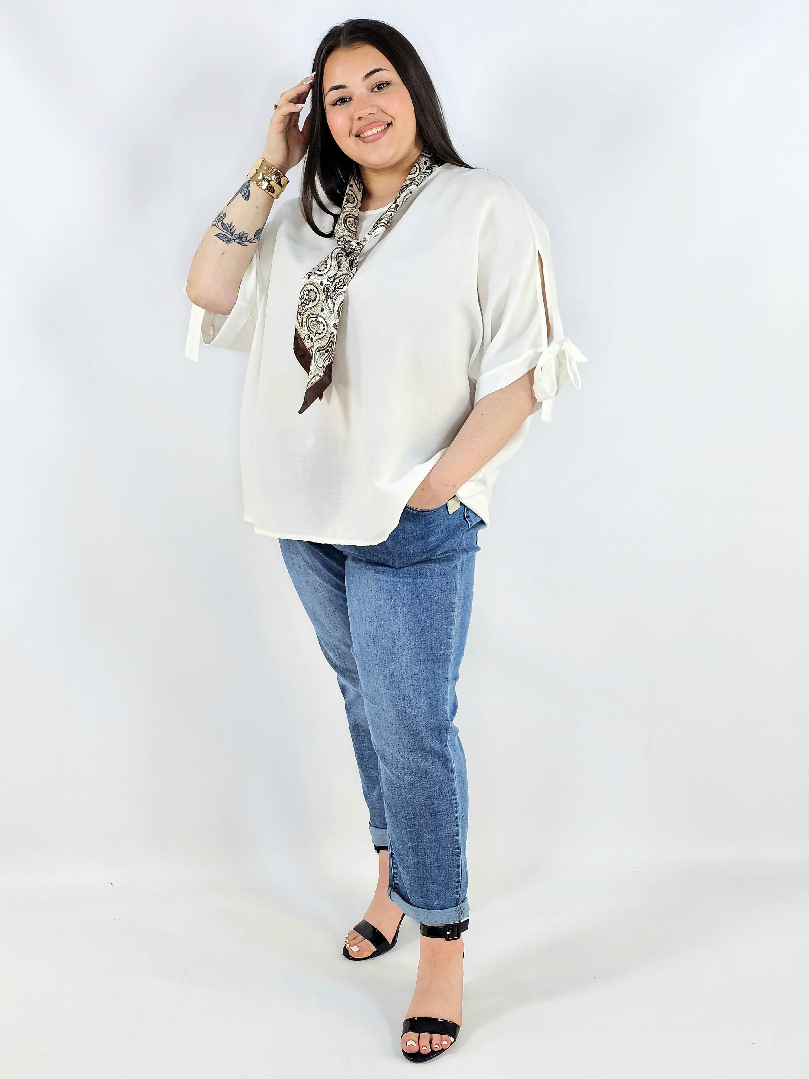 Bluzka plus size oversize z wiązanymi rękawami lekka i stylowa XXL Stylowa XL