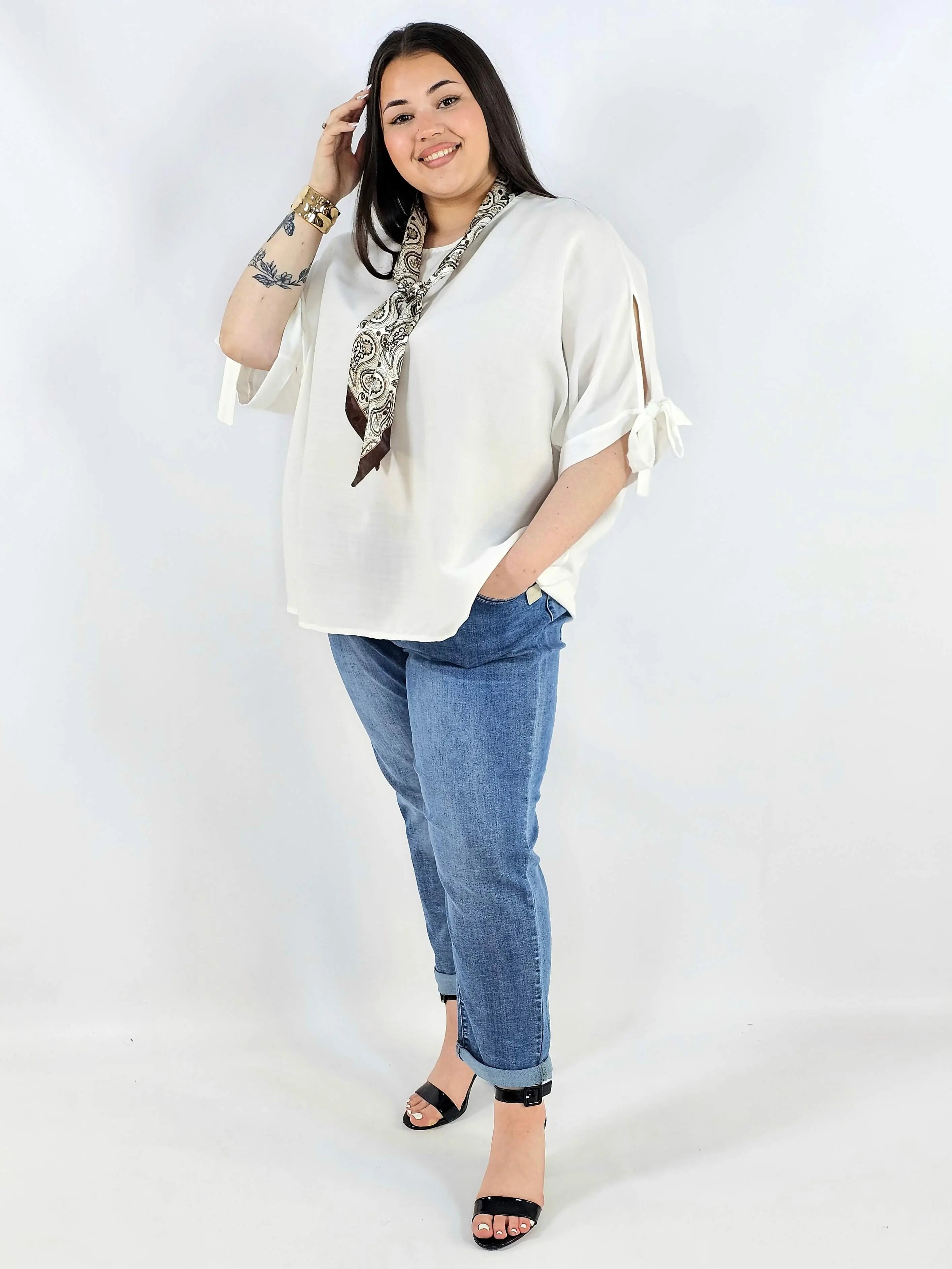 Bluzka plus size oversize z wiązanymi rękawami lekka i stylowa XXL Stylowa XL