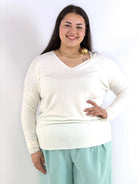 Bluzka plus size sweterkowa ecru – miękka bluzka XXL z długim rękawem Stylowa XL
