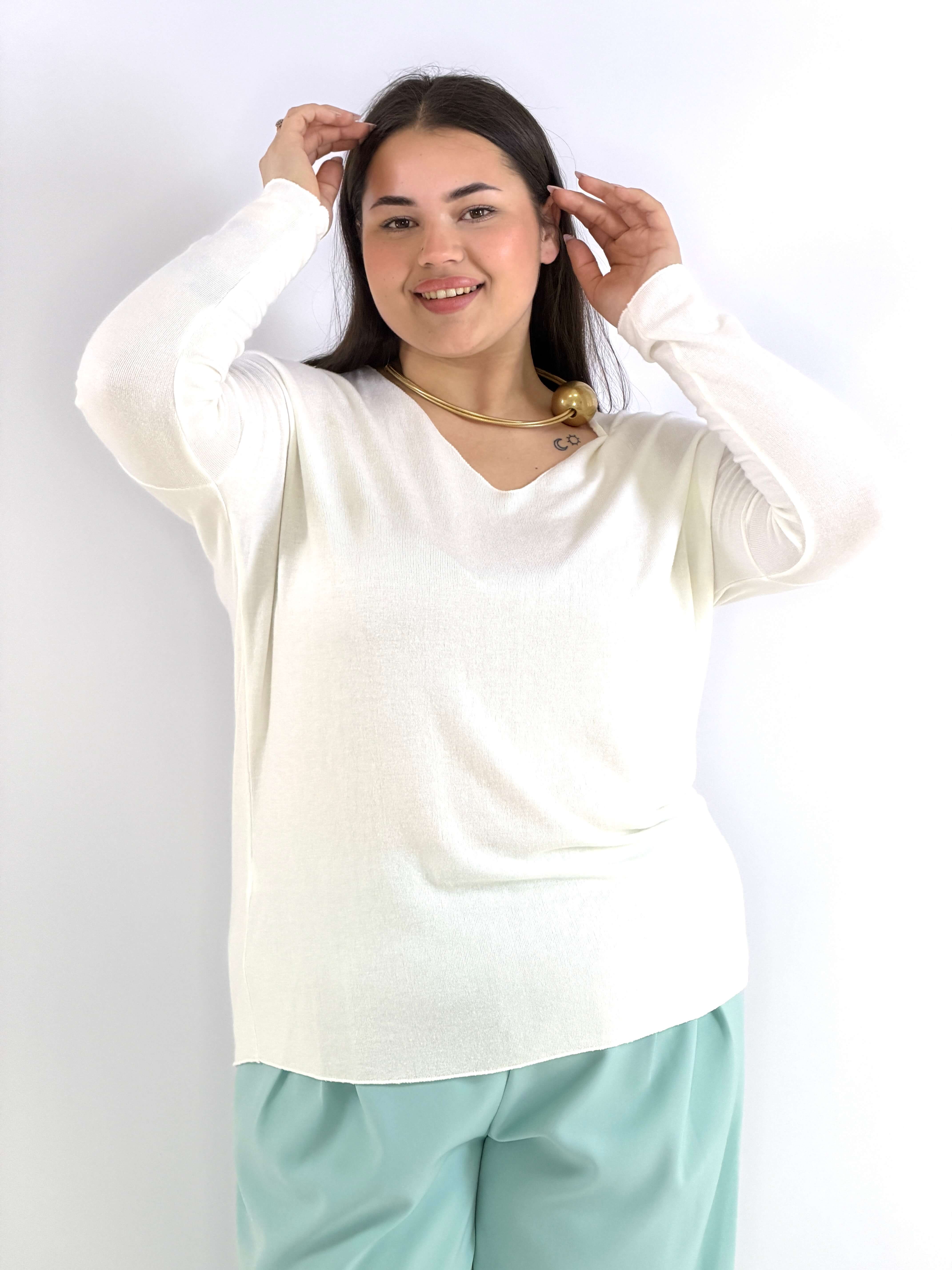 Bluzka plus size sweterkowa ecru – miękka bluzka XXL z długim rękawem Stylowa XL