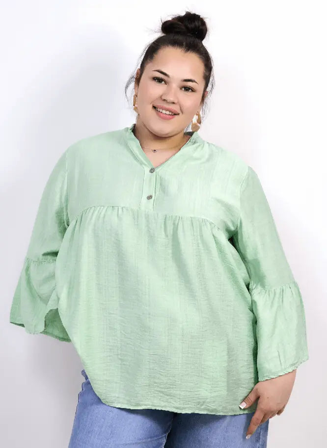 Bluzka plus size tunika z guzikami i falbankowym rękawem Stylowa XL