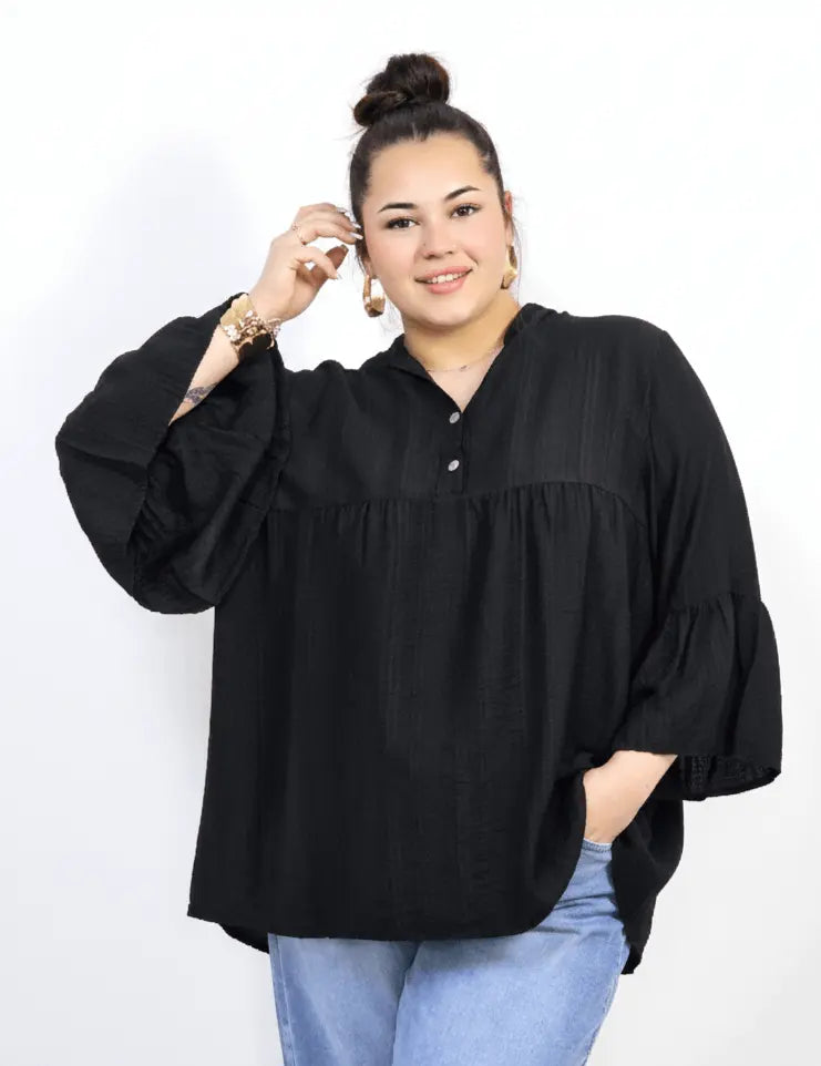 Bluzka plus size tunika z guzikami i falbankowym rękawem Stylowa XL