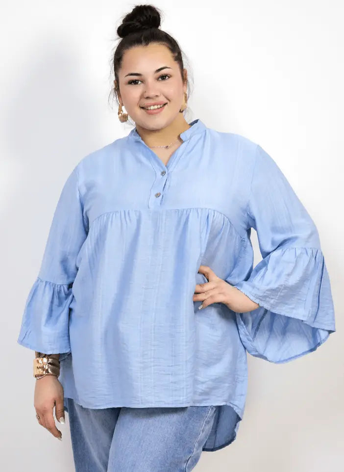 Bluzka plus size tunika z guzikami i falbankowym rękawem Stylowa XL