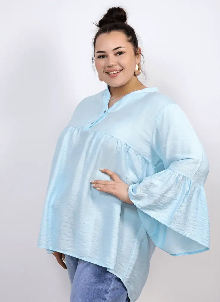 Bluzka plus size tunika z guzikami i falbankowym rękawem Stylowa XL