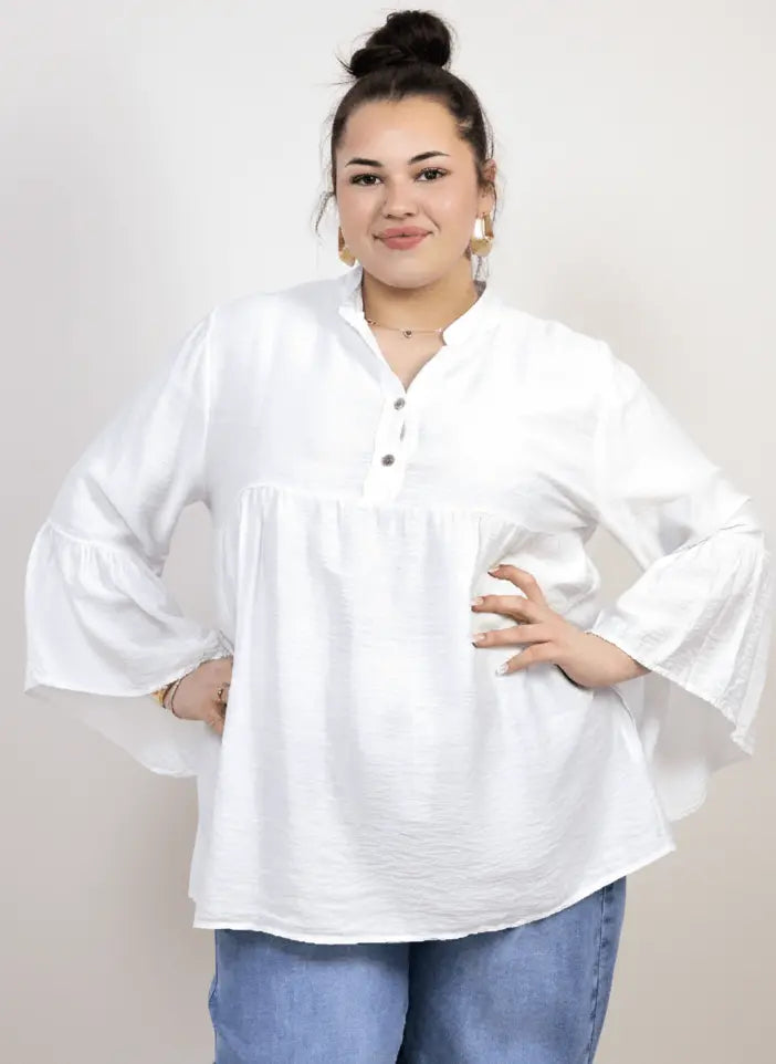 Bluzka plus size tunika z guzikami i falbankowym rękawem Stylowa XL