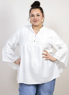 Bluzka plus size tunika z guzikami i falbankowym rękawem Stylowa XL