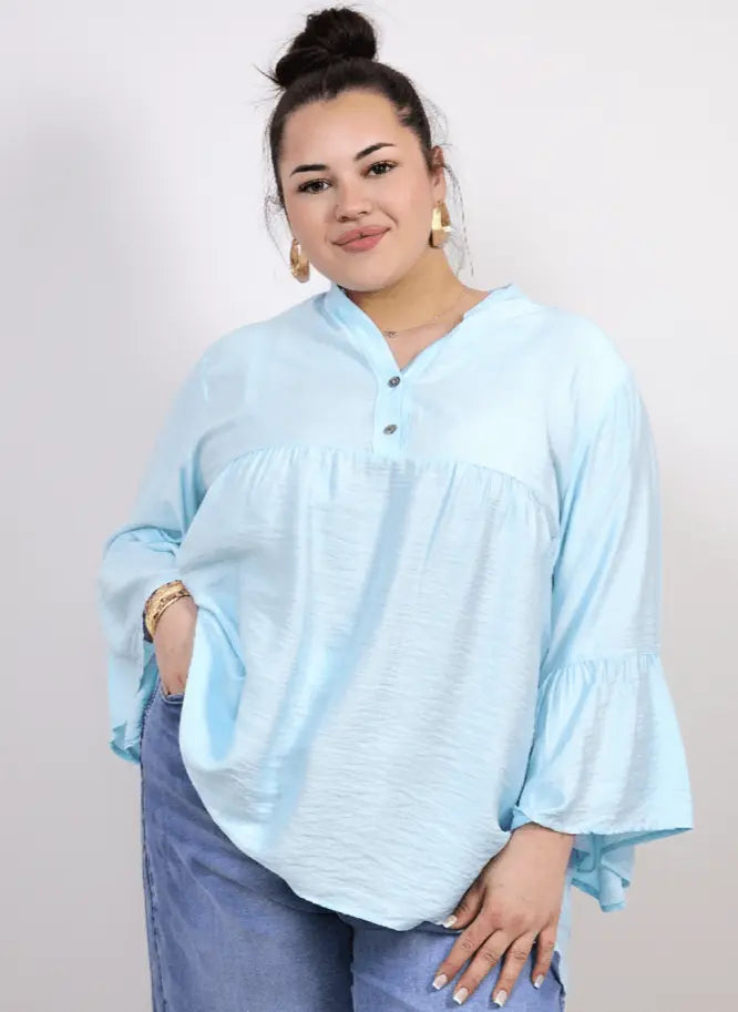 Bluzka plus size tunika z guzikami i falbankowym rękawem Stylowa XL