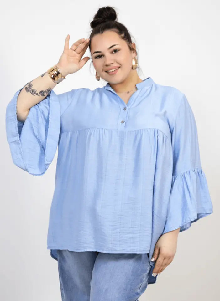 Bluzka plus size tunika z guzikami i falbankowym rękawem Stylowa XL