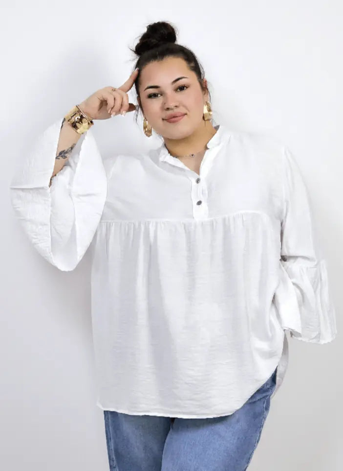Bluzka plus size tunika z guzikami i falbankowym rękawem Stylowa XL