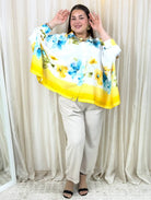Bluzka plus size w kwiaty – lekka koszula XXL w żółto-niebieski print Stylowa XL