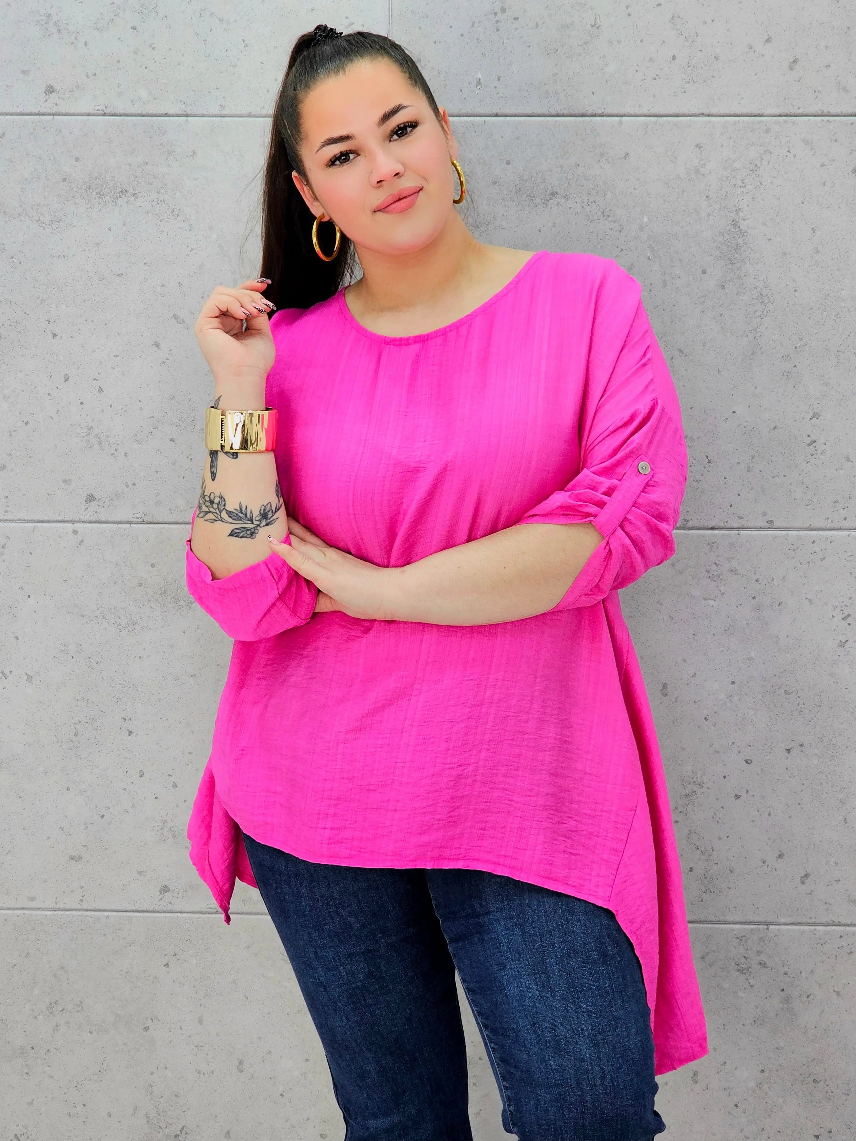 Bluzka plus size z asymetrycznym dołem – lekka i stylowa tunika XXL Stylowa XL