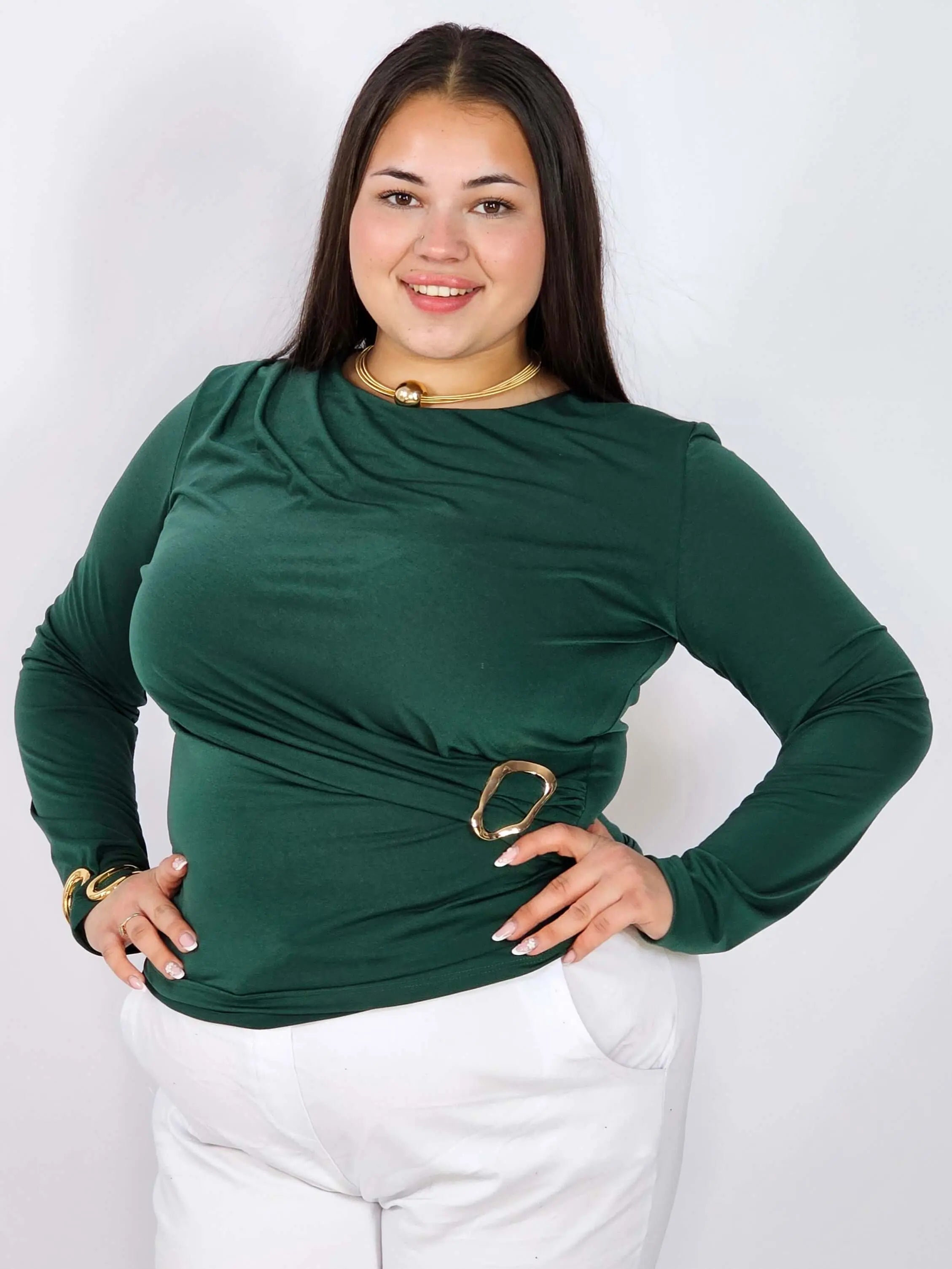 Bluzka plus size z asymetrycznym marszczeniem i ozdobną klamrą Stylowa XL