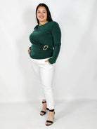 Bluzka plus size z asymetrycznym marszczeniem i ozdobną klamrą Stylowa XL