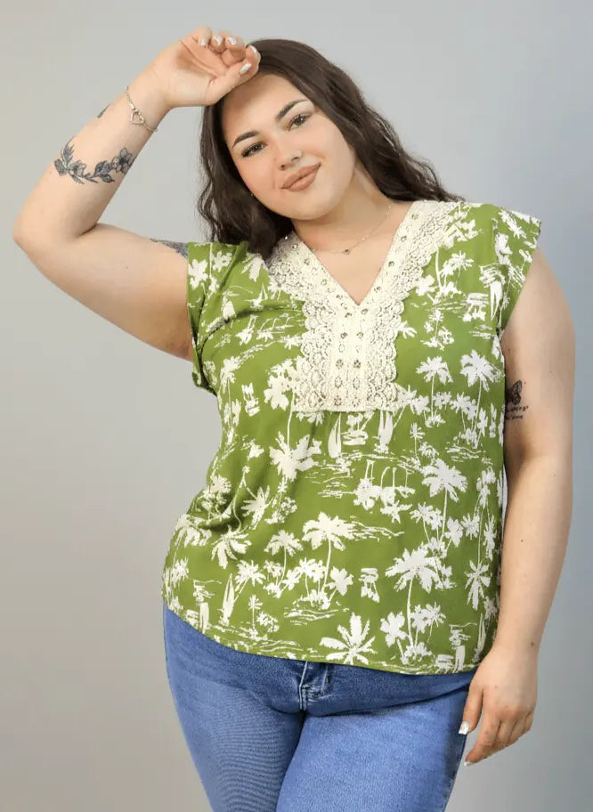 Bluzka plus size z dekoltem V i koronkową aplikacją Stylowa XL