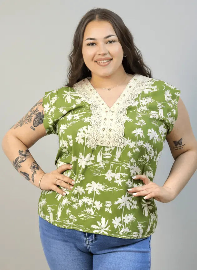 Bluzka plus size z dekoltem V i koronkową aplikacją Stylowa XL