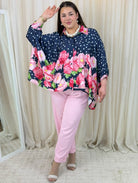 Bluzka plus size z dekoltem V i kwiatowym printem Stylowa XL