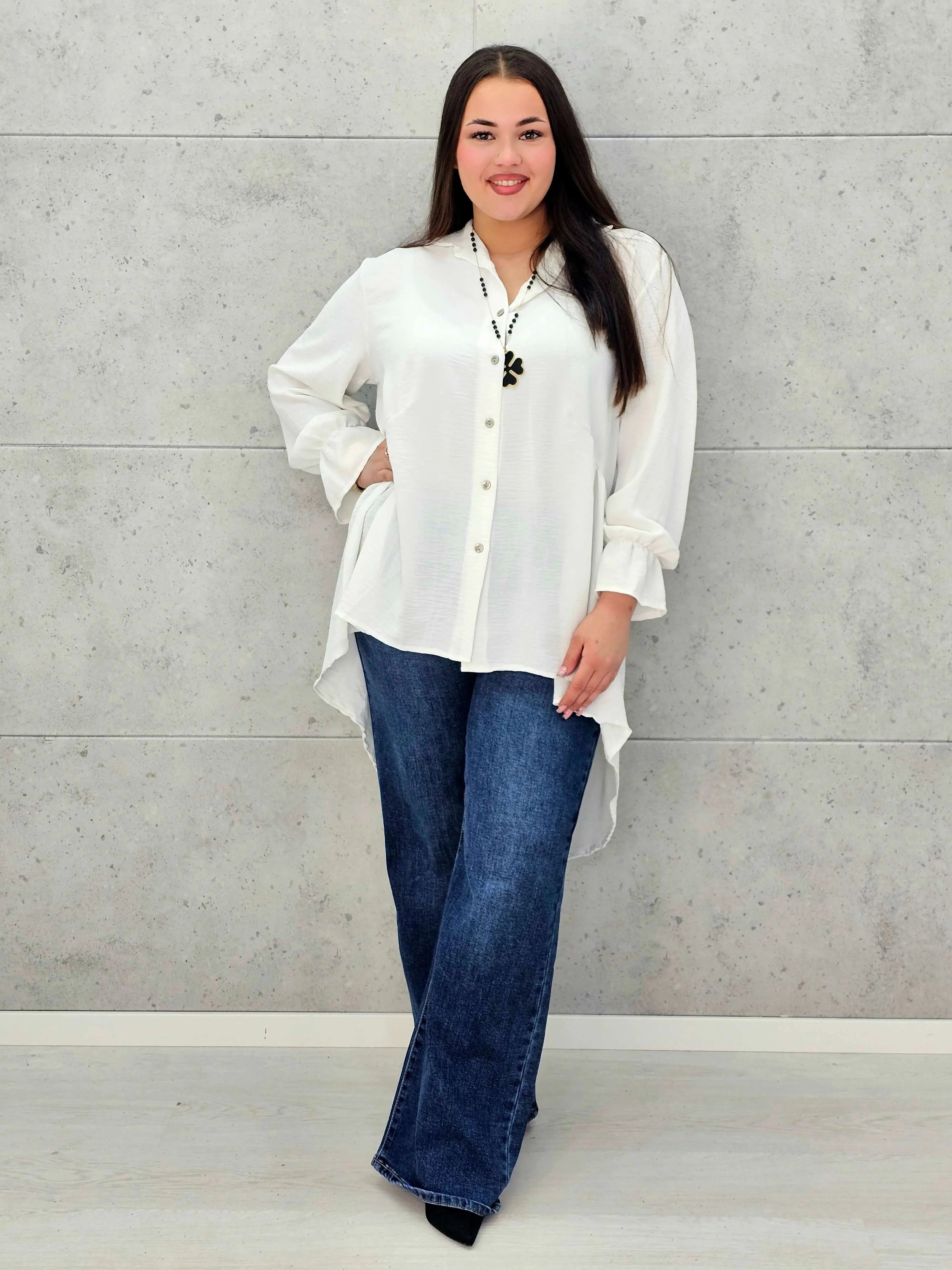 Bluzka plus size z dłuższym tyłem i eleganckim fasonem - Stylowa XL