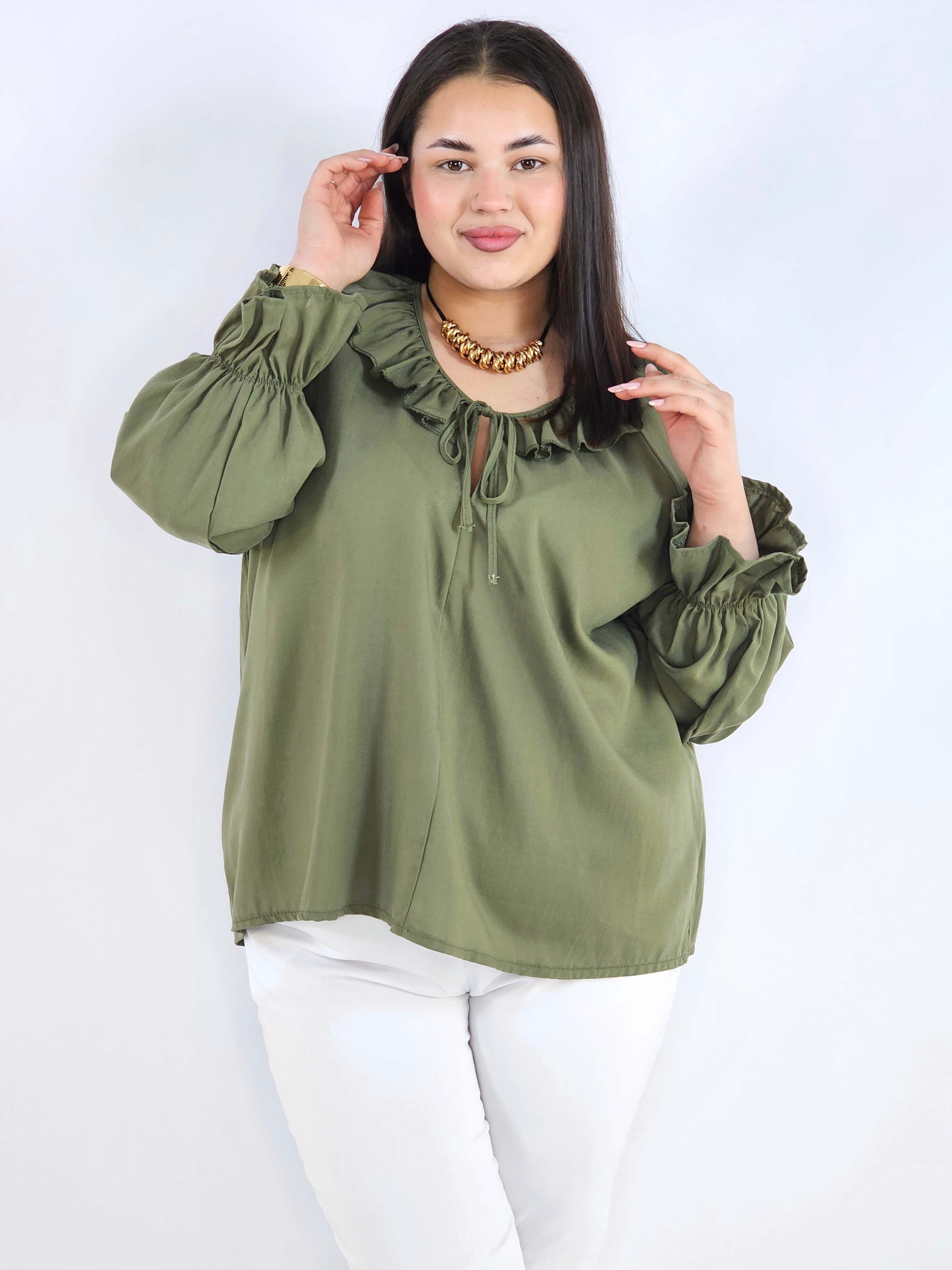 Bluzka plus size z falbaną – romantyczna elegancja w lekkim wydaniu Stylowa XL